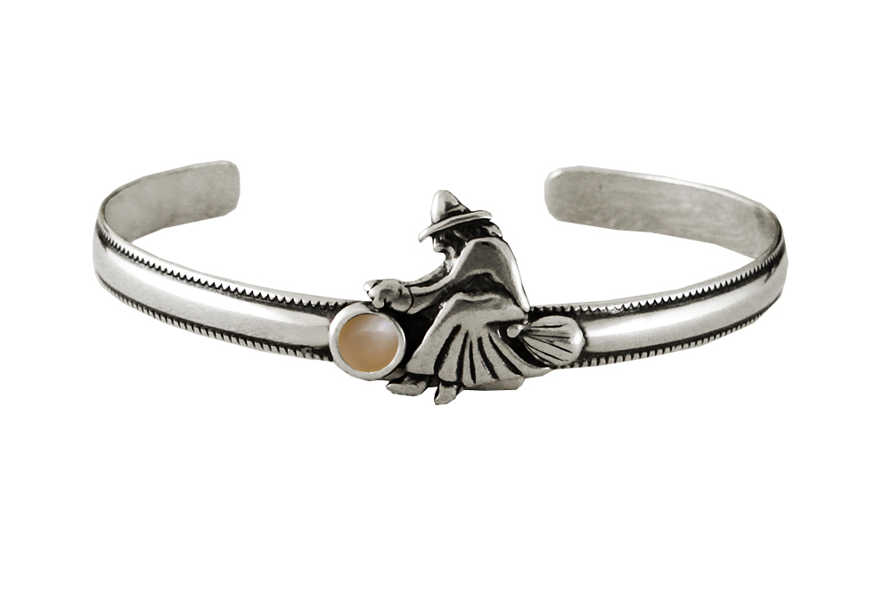 Sterling Silver Witch Cuff Bracelet With Peach Moonstone